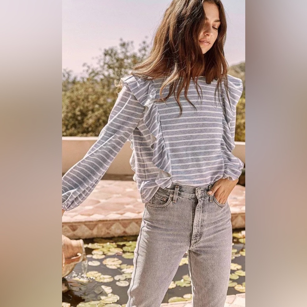 Saylor striped ruffle sweatshirt top